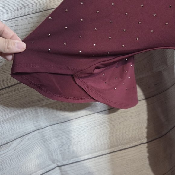 Venus Burgundy Studded V-Neck Dress, Size M - Picture 3 of 7